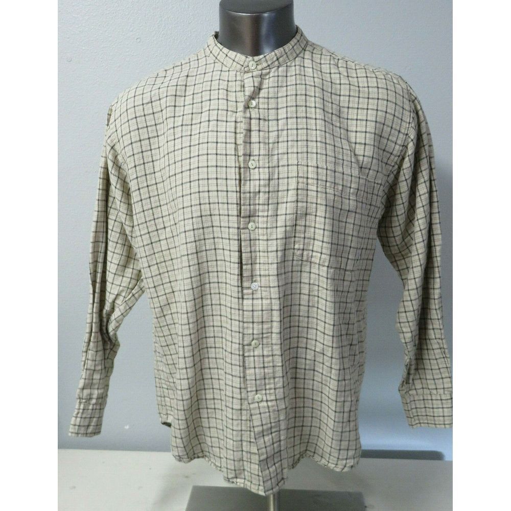 Mens Bugle‎ Boy Co Long Sleeve Button Front Henley Ramie Cotton Shirt L Brown
